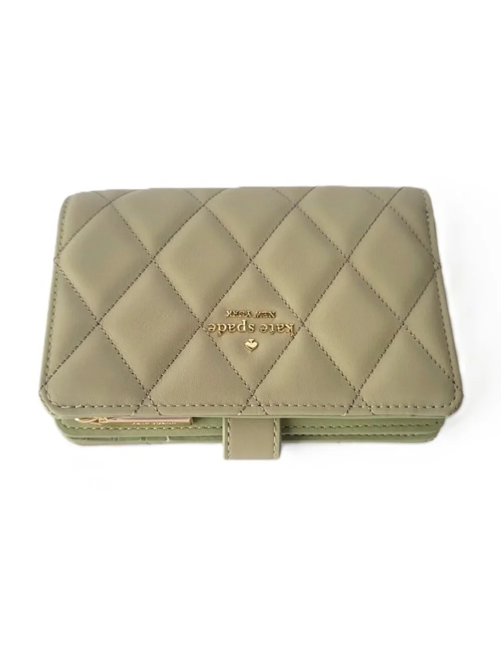 Kate Spade KN755 Smooth Quilted Leather Medium Bifold Wallet Elm